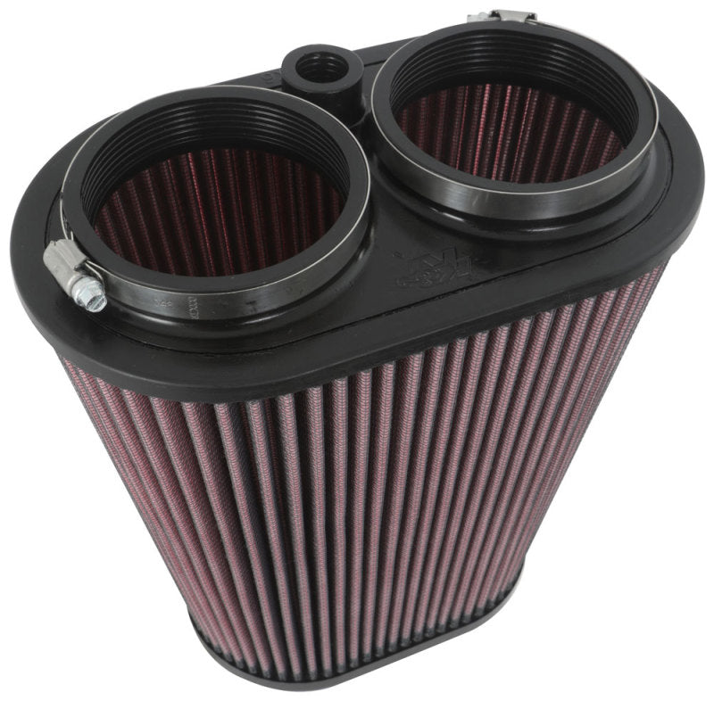 K&N Universal Clamp-On Air Filter 3-1/8in Dual FLG 8-7/8in X 5-3/16 B 6-1/4in X 4IN T, 9inH W/STUD